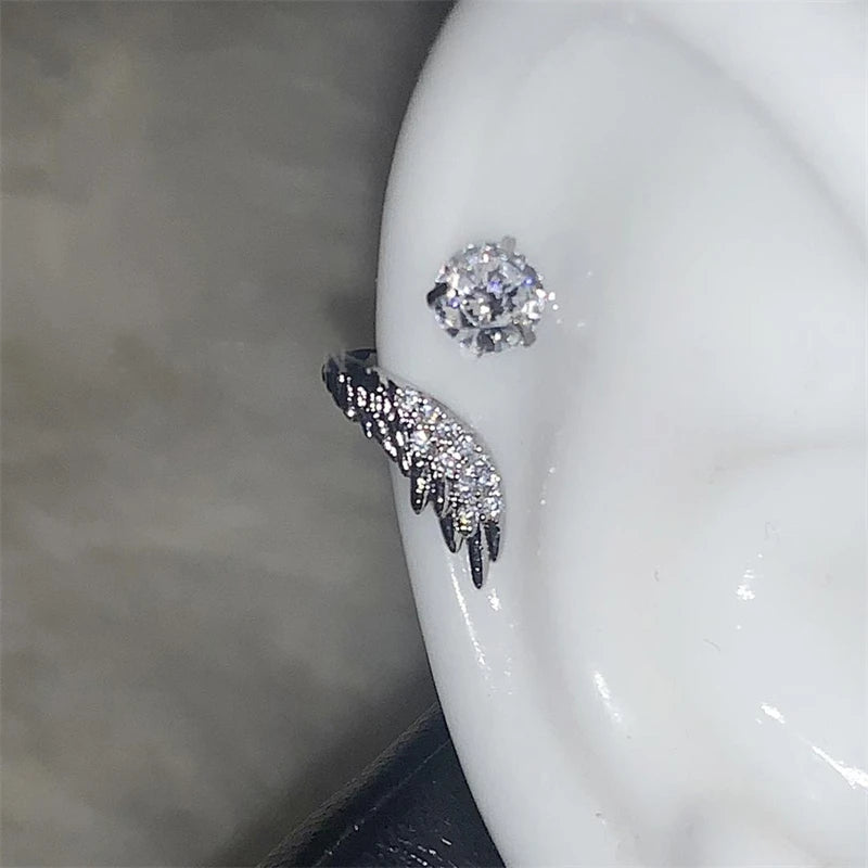 Stainless Steel Ear Cuff With Rhinestone Wing Sparkle - Smarsty