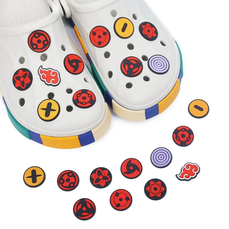 12/27pcs MINISO Japanese anime Shoes Charms PVC Shoe Accessories DIY Shoe Buckle Clogs Sandal Decoration For Kids X-mas Gifts
