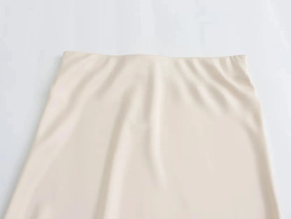 TRAFZA 2024 Y2K Casual Women Long Skirt Spring Elastic High Waisted A-Line Casual Female Satin Skirts High Street Lady Skirts - Smarsty