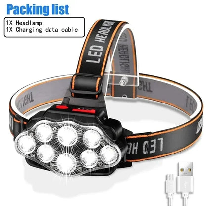 8LED Powerful Rechargeable Head Flashlight for Fishing Led Headlamp Camping Headlights Hunting Torch Hiking Front Lanterns by Smarsty