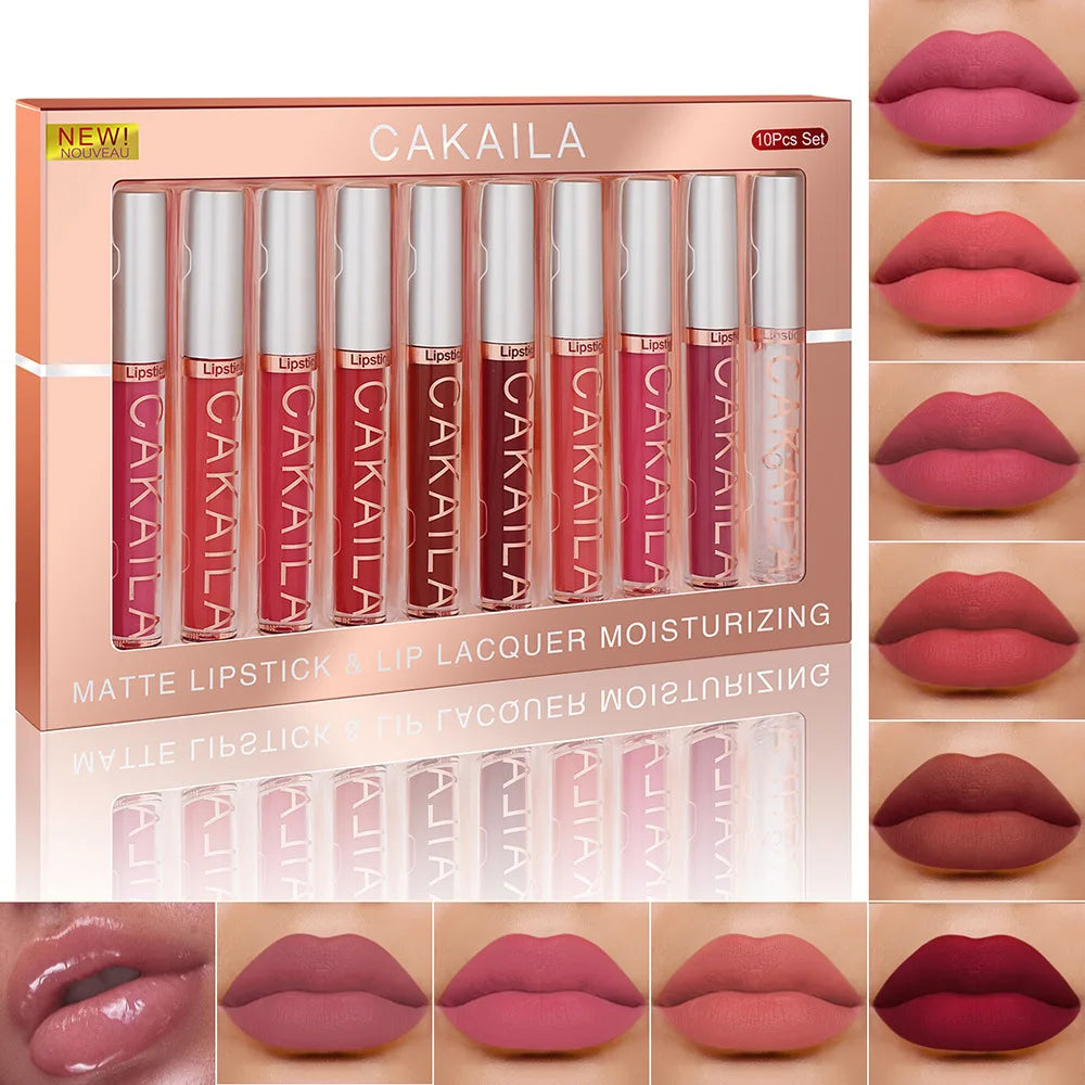 CAKAILA 10 Piece Nude Lip Gloss Set Long Lasting Velvet Finish - Smarsty