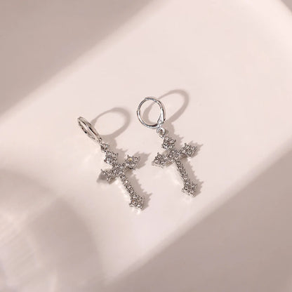 Rhinestone Cross Charm Drop Earrings for Women Fashion Style - Smarsty
