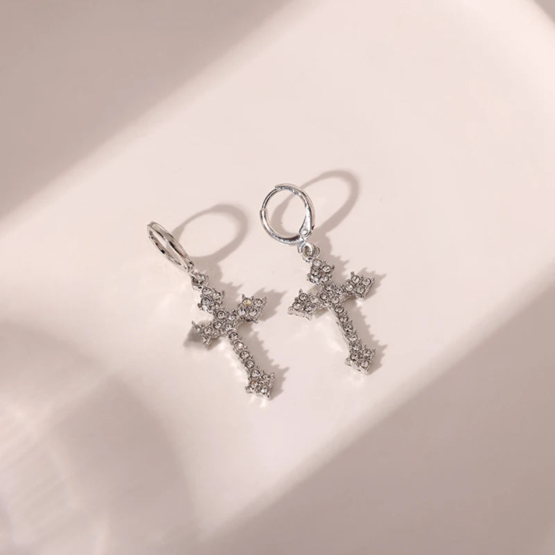 Rhinestone Cross Charm Drop Earrings for Women Fashion Style - Smarsty