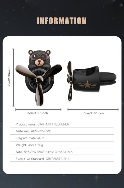 Odorless Car Air Freshener Vent Clip Bear Pilot Decor - Smarsty