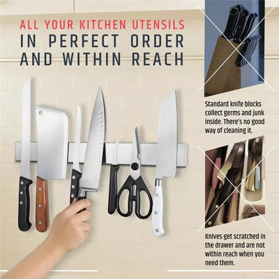 Stainless Steel Knife Stand Strip Organizer Strong Magnetic Knife Holder Wall Mount Kitchen Bar Storage Kitchen Accessories by Smarsty
