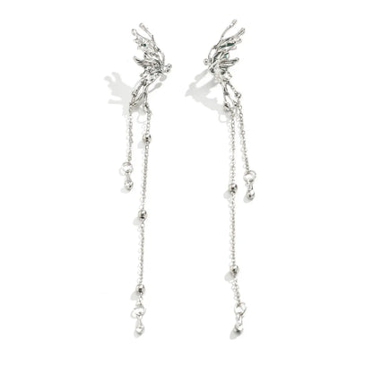 Elegant Butterfly Clip Earrings for Women with Long Tassels - Smarsty