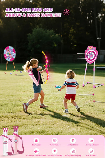 VATOS Night-Light Bow Arrow Guns Toy For Girls Archery Stand Target Board Indoor Outdoor Game Toys Kids Christmas Birthday Gift