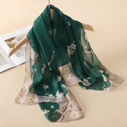 Women Print Chiffon Scarf Lightweight Sunscreen Shawl Wrap - Smarsty