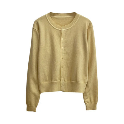 Women's Long Sleeve 2025 Cardigan O Neck Button Down Knit Lady Autumn Spring Knitted Single-breasted Cardigan Sweaters - Smarsty
