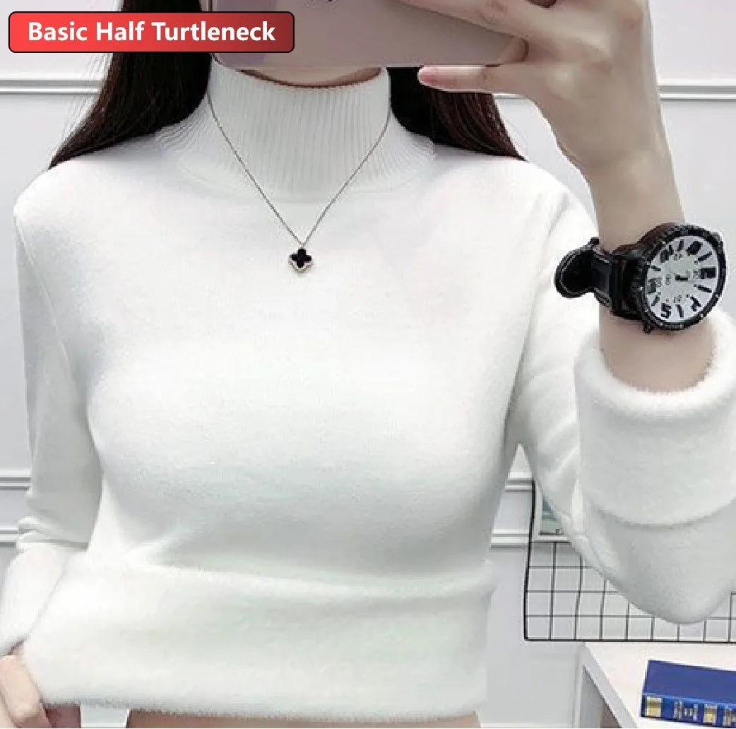 Turtleneck Winter Sweater Women Elegant Thicken Velvet Lined Warm Sueter Knitted Pullover Slim Tops Jersey Knitwear Jumper New - Smarsty