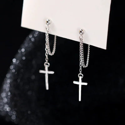 Punk Silver Cross Drop Earrings for Unisex Gothic Style - Smarsty
