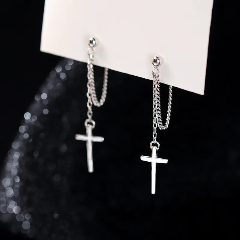 Punk Silver Cross Drop Earrings for Unisex Gothic Style - Smarsty