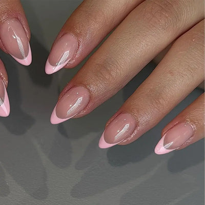 24 Piece Long Almond Press On Nails White French Tip - Smarsty