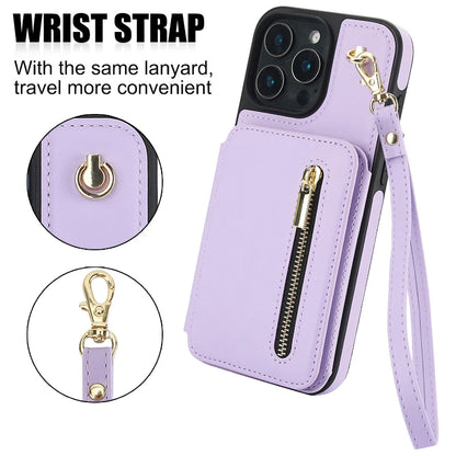 Card Slots Zipper Leather Wallet Case Flip Phone Case for IPhone 11 12 13 14 Ring Lanyard Purse by Smarsty