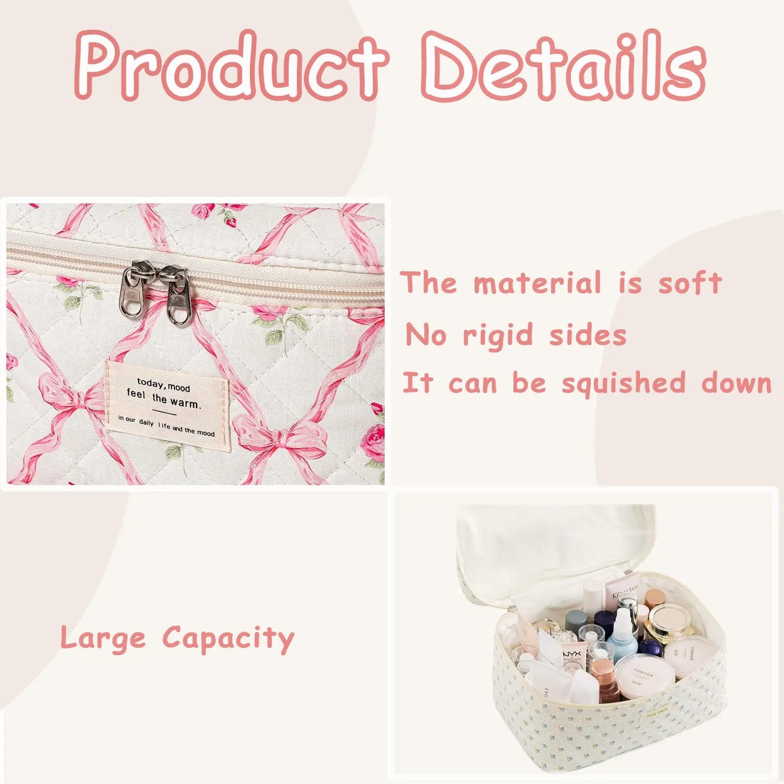 1pcs Cute Quilted Cotton Makeup Bag Women Zipper Cosmetic Organizer Cloth Handbag Box Shape Portable Toiletry Case for Girls - Smarsty