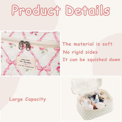 1pcs Cute Quilted Cotton Makeup Bag Women Zipper Cosmetic Organizer Cloth Handbag Box Shape Portable Toiletry Case for Girls - Smarsty
