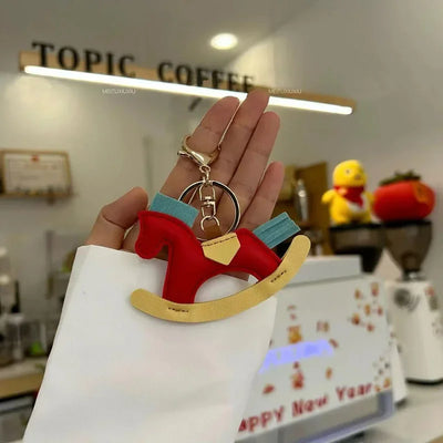 Women's Bag Charm Decoration Cartoon Rocking Wooden Horse Women's Leather Charm Bag Charm Key Chain Cute Bag Accessories Gifts - Smarsty