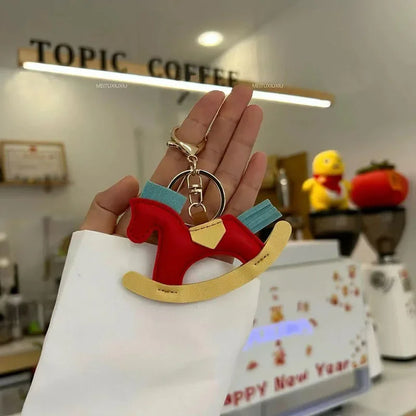 Women's Bag Charm Decoration Cartoon Rocking Wooden Horse Women's Leather Charm Bag Charm Key Chain Cute Bag Accessories Gifts