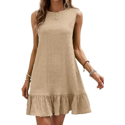 Solid Color Casual Loose Short Dresses For Women 2024 Fashion Summer Women's A-Line Midi Dress Elegant Vintage Female Dresses - Smarsty