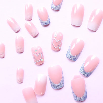 Medium Pink Glitter Press On Nails Set for Parties - Smarsty