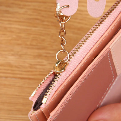 Fashion Women's Wallet Zipper Coin Purse Lady Short Clutch Purse Handbag Patchwork Leather Female Card Holder Wallet Phone Pouch - Smarsty