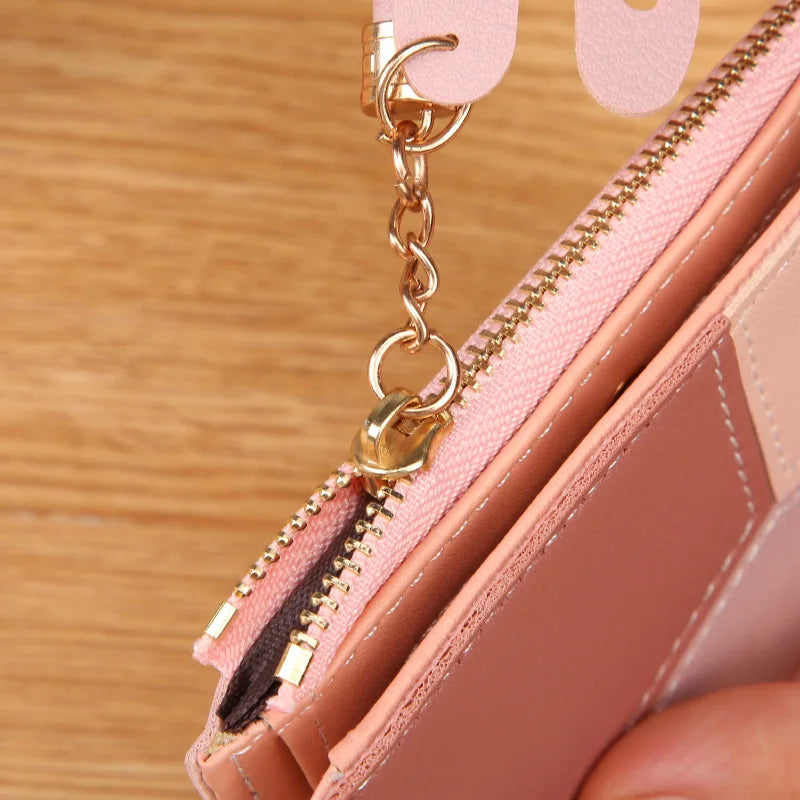 Fashion Women's Wallet Zipper Coin Purse Lady Short Clutch Purse Handbag Patchwork Leather Female Card Holder Wallet Phone Pouch