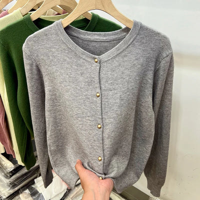 AOSSVIAO Long Sleeve Sweaters Cardigan Spring Autumn Women O-Neck Knitwear Tops Clothing Fashion Basic Tops - Smarsty