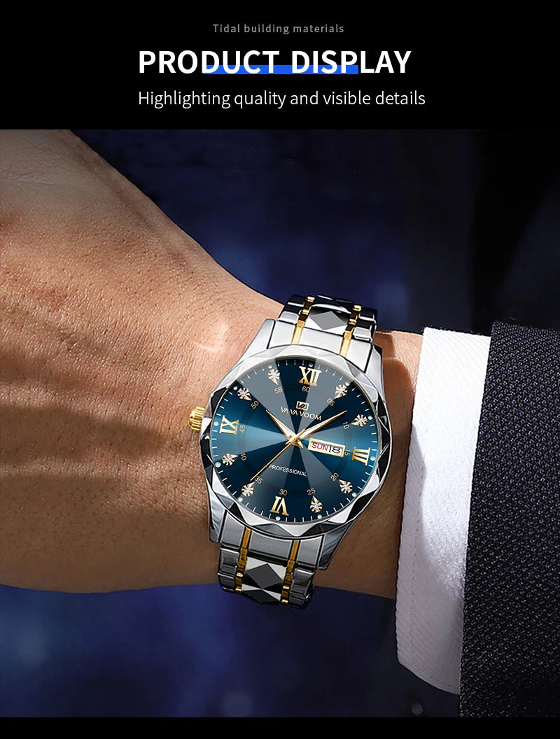 Luxury Men’s Water Resistant Quartz Watch with Night Glow - Smarsty