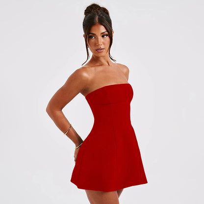 Sexy A-Line Dress Women's Summer New Solid Sexy Sleeveless Off Shoulder Bodycon Dresses Fashion Elegant Club Party Lady Dresses - Smarsty