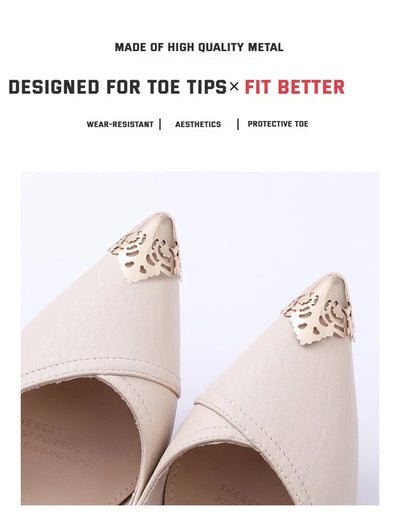 Women High Heel Metal Toe Cap Wear and Tear Concealer Anti-kicking Leather Shoes Point Protector Flat Shoe Tips Cap Accessorices - Smarsty