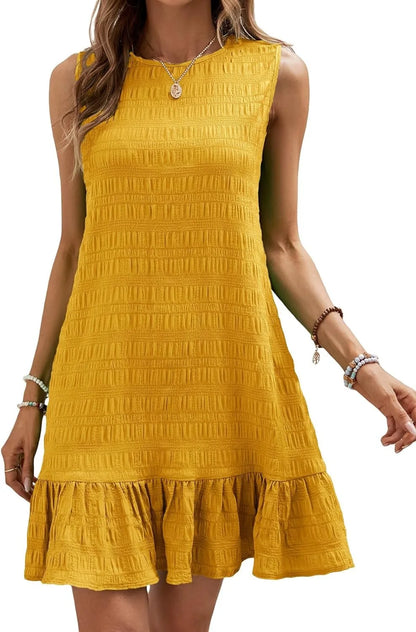 Solid Color Casual Loose Short Dresses For Women 2024 Fashion Summer Women's A-Line Midi Dress Elegant Vintage Female Dresses - Smarsty