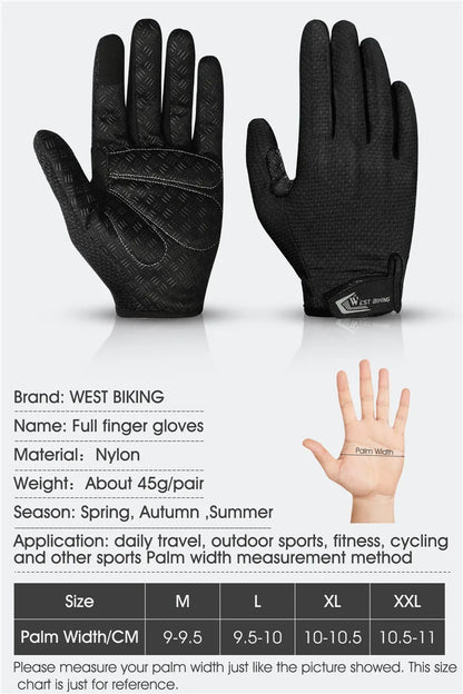 West Biking Full Finger Cycling Gloves Non Slip Silicone Palm - Smarsty