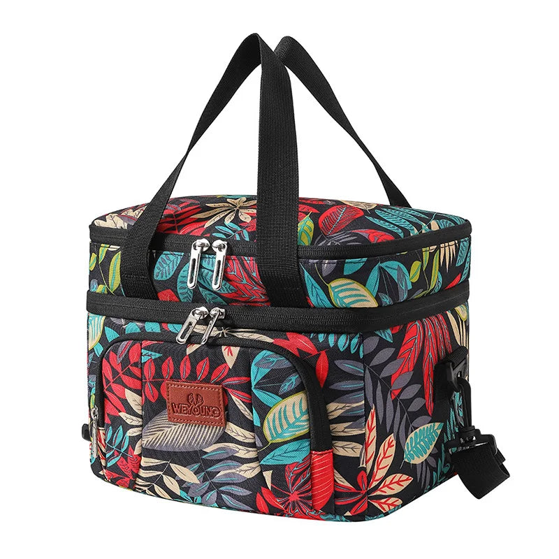 Double Layer Insulated Lunch Cooler Tote Shoulder Strap - Smarsty