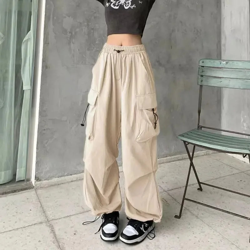 American retro tooling slacks female drape straight beam foot trousers summertime joker loose ins wide-legged pants - Smarsty