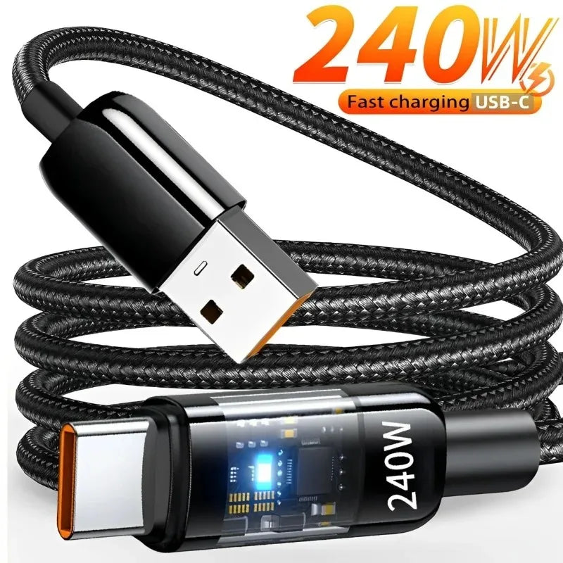 240W QC 3.0 USB to Type C Super Fast Charging Cable For Samsung Xiaomi Huawei OPPO LED Digital Display Phone Charger Data Cord - Smarsty