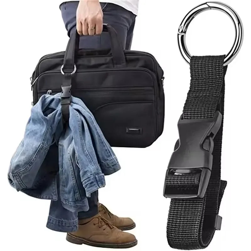 Holiday Travel Portable Black Nylon Suitcase Hanging Bag with Zinc Alloy Hiking Buckle Strap with External Hook Strap - Smarsty
