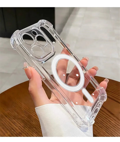 Luxury Wireless Charge Magsafe Transparent Case For iPhone 15 16 14 13 17 12 Pro Max Plus Magnetic Shockproof Soft Bumper Cover