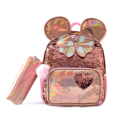 Girls Sequined Kindergarten Backpack With Zipper Closure - Smarsty