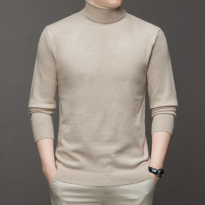 Autumn Mens High Quality Knitted Turtleneck Sweater Slim Fit Long Sleeve Anti-pilling Pullover Solid Color Trend Men Streetwea - Smarsty