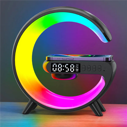 Wireless Charger Pad Stand With RGB Night Light Alarm Clock - Smarsty