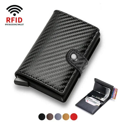 Large Capacity Double Layer ID Credit Card Holder Anti Rfid Blocking Protected Magic Wallet for Men Carbon Fiber Cardholder Case - Smarsty