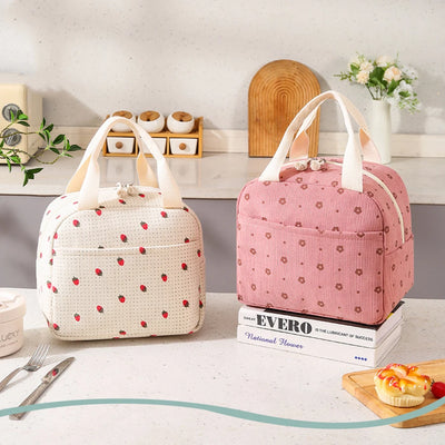 Floral Printed Insulated Lunch Bag With Portable Cooler - Smarsty