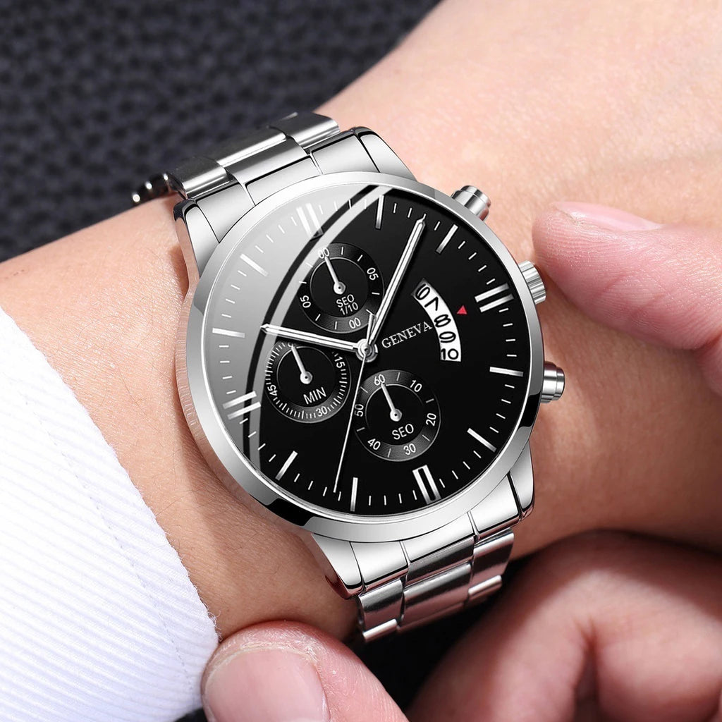 Men's Business Quartz Watch Set with Steel Band - Smarsty