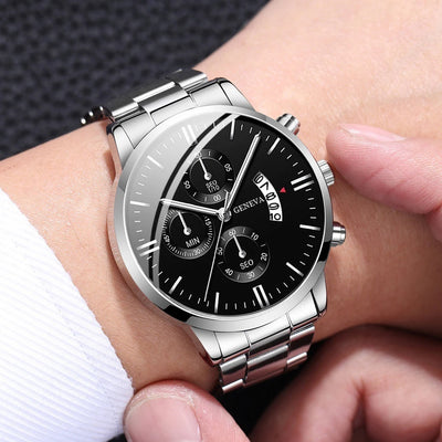 Men's Business Quartz Watch Set with Steel Band - Smarsty