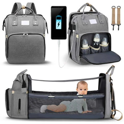 Fashionable Mommy Bag Folding Baby Bed Mother Large Capacity Portable Milk Bottle Diaper Double Shoulder Mom's Bag by Smarsty