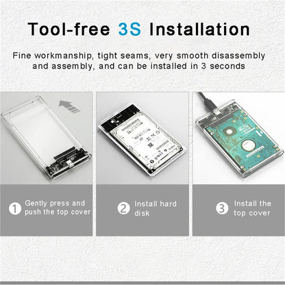 Transparent HDD Case HDD Enclosure 2.5 Inch SSD SATA To USB Type-C Adapter Portable External Hard Drive Box Tool-Free