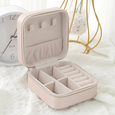 Travel Jewelry Box in Classic Black and Pink Leather - Smarsty