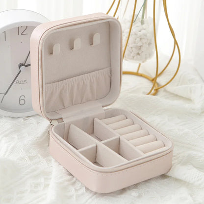 Travel Jewelry Box in Classic Black and Pink Leather - Smarsty