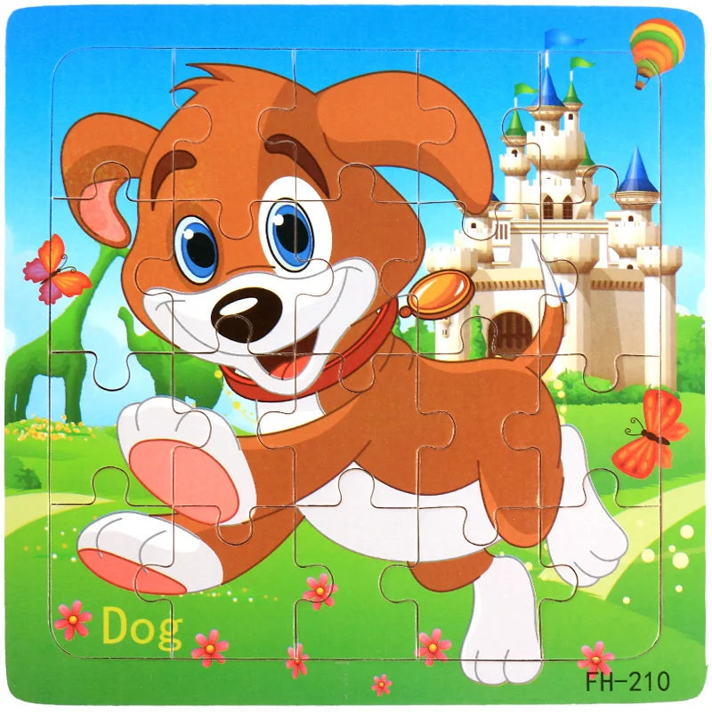 New 20 Piece Wooden 3d Puzzle Cartoon Animal Vehicle Jigsaw Puzzle Montessori Educational Toys For Kids Baby 1 2 3 Years by Smarsty