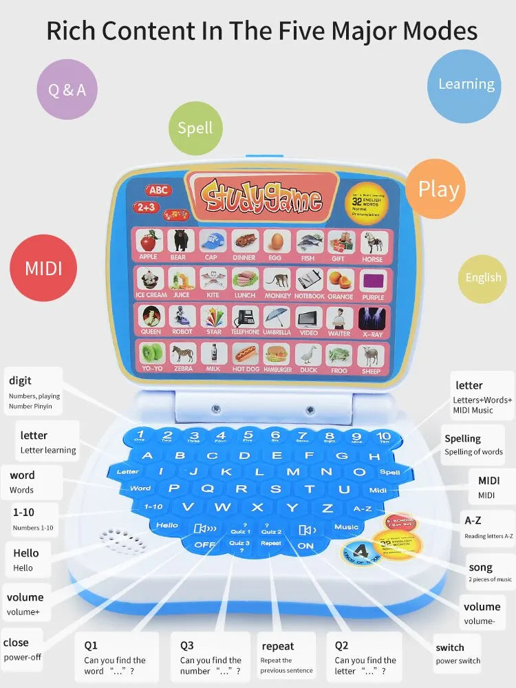 Learning Machine Laptop Computer Child Electronic Preschool Language Education Toys Gift Toddler Kid Developing Cognitive Skills - Smarsty